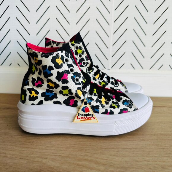 ❤️Converse All Star Ctas Move Hi Kids Shoes 5.5 Platform Leopard Sneaker 272376C - Picture 10 of 13